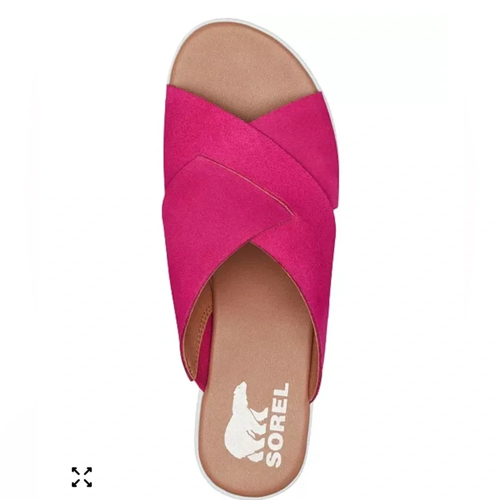 Sorel Pink Suede Platform Slide Sandals, 8